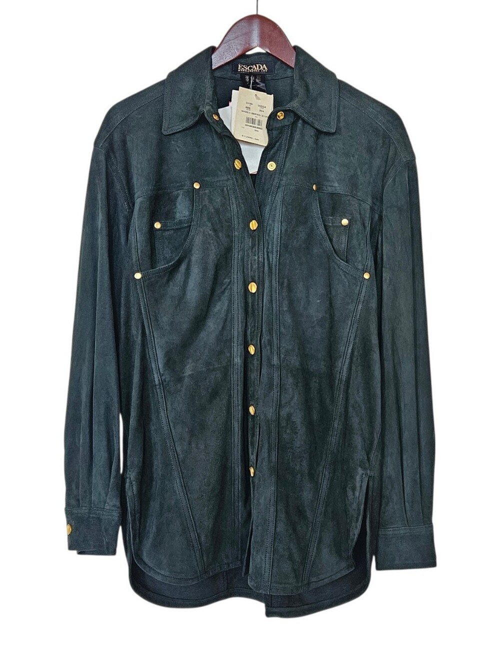 Vintage ESCADA Lambskin Suede Shirt Jacket - Gold Snaps Sz 34 US 4/6